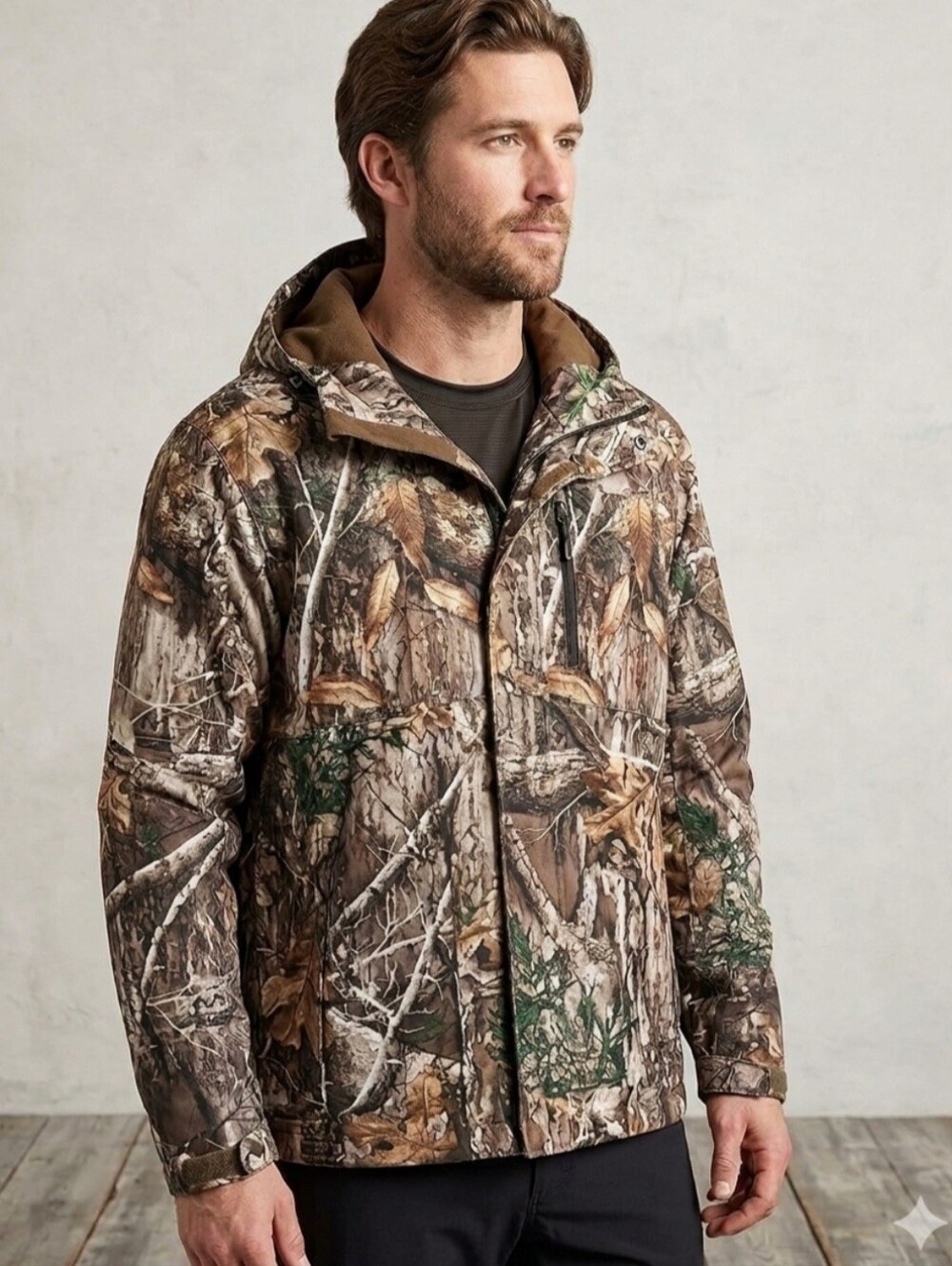 Realtree Edge Men's Size L Hunting Jacket Hooded Scent-Factor Camo Full Zip Coat